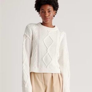 NWT Quince 100% Organic Cotton Cropped Cable Crew Sweater Ivory XS
